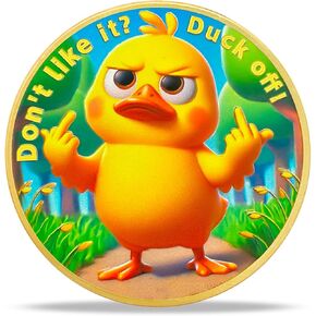 Cartoon Yellow Duck Middle Finger Coin | Bold Statement Medallion with Playful and Unique Design | Ideal for Display or Novelty Gifts | Comes with Protective Capsule