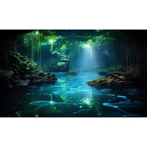 كهف حوض السمك الخلفية تحت الماء كهف مع شعاع الضوء الهادئ تيار الخلفية terrarium غامضة الخيال الأنيق النباتات الاستوائية النباتات السمكة خلفية خلفية الزخارف فينيل 30x12in