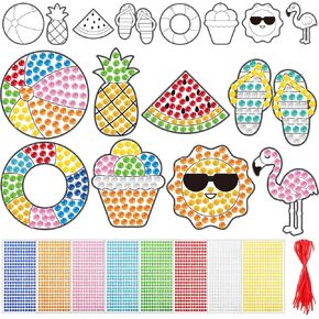 24 Sets Summer Arts Crafts Suncatcher Kits for Kids Summer Diamond Craft Ornament Kits with Color Guides Gemstone Sun Catcher Stickers DIY Diamond Art Craft Kits for School Fun Home