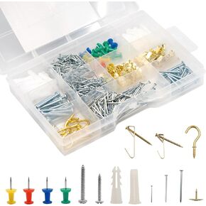 521 Pcs Picture Hanging Kit Including Drywall Anchors and Screws, Wire Hanging Nails and Screws Assortment Kit for Wall Art Hanging Kit, Picture Hangers, Cup Hooks, Push Pins