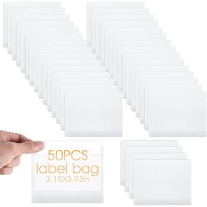 50pcs Bin Labels for Storage Bins,3.15 X 3.9In Bin Labels,Clear Adhesive Pockets,Storage Bin Labels,Plastic Label Holder for Supermarket Bookshelf Library Shelves Storage Business Kitchen