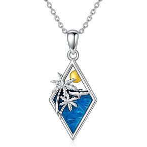 PELOVNY Wave Moonstone Necklace 925 Sterling Silver Whale Tail Necklace Ocean Wave Pendant Jewelry Gifts for Women