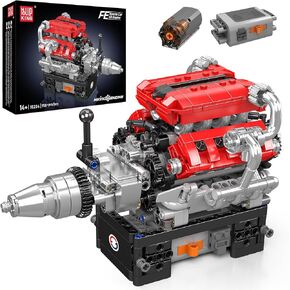 Mould King 10204 V8 Engine Building Blocks Sets, V8 Engine Model kit That Run, Build Your Own STEM Model Mini Engine, 8-Cylinder FE Car Engine Building Engineering Toys for Kids/Adults(750+PCS)