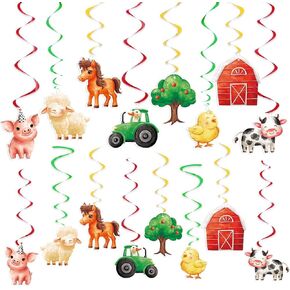 WERNNSAI Farm Animal Hanging Swirl Decorations - Farm Hanging Foil Swirls Ceiling Supplies Barnyard Party Hanging Streamers for Kids Farmhouse Theme Party Baby Shower