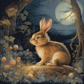 Gold Moon Rabbit 11CT Cross Stitch Kits for Beginners Color Printed Stamped Cross-Stitch Supplies Needlework Printed Embroidery Kits DIY Kits Needlepoint Starter Kits 50x50cm (s164)