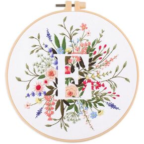 Amiiba Embroidery Starter Kit with Letter E Pattern, DIY Full Range Stamped Embroidery Cross Stitch Kits for Beginners Adults (Letter E)