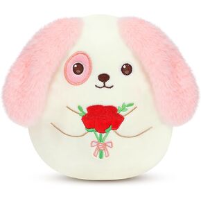 Easfan Rose Stuffed Puppy Plush Pillow, Kawaii Floppy Ears Soft Toy with Rose, Gifts for Birthday Valentine Wedding Anniversary for Girls,Kids,Boys,Women