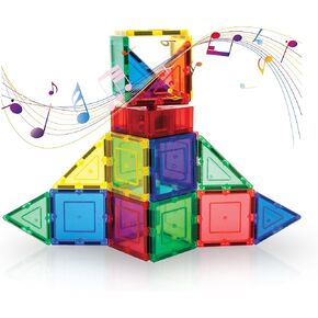 PicassoTiles Music Box Magnet Tile Building Block Musical Mechanism Piano Magnetic Tiles Blocks Construction Toy Set STEM Learning Education Kit Playset Boys Girls Toddlers Gift Kids Age 3 & Up PTE20