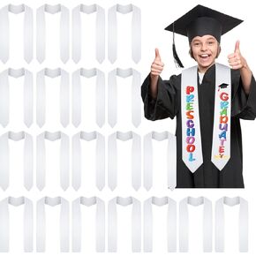 20 Pcs Sublimation Blank Graduation Stole Sash Plain Honor Class Graduation Sash DIY Heat Transfer White Stole for Unisex Kids Girls Boys Academic Commencements, 50 x 3.5 Inch