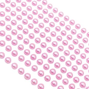 Self Adhesive Pearls Gems 3mm Pink Mini Flat Backed Round Pearls Beads Strips Embellishment (1000)