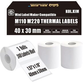 M220 Labels M110 Thermal Labels for Phomemo M100 for Print Master M120 M220 M110 M200 M221 Label Maker Tape for CLABEL 221B Refill 1.57'' x 1.18'' 40x30mm 3 Rolls
