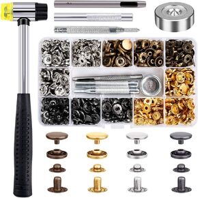 Mmobiel 120 PCS Snap Button Kit Snaps Fortener Stailless Steel 4 Colors for Jeans ، Jackets ، Clothing Incl. ثقب ثقب الثقب الثقيل ومطرقة