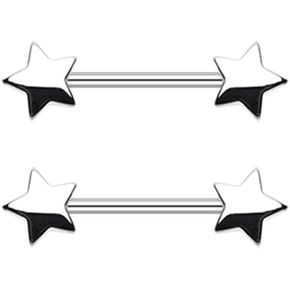 Pierced Owl 14GA Stainless Steel Star Ends Nipple Barbells, Sold as a Pair