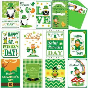 Zonon 24 Pieces St Patrick's Day Card with Envelope Green Shamrock Irish St Patrick's Day Cards Assorted Greeting Cards for Home