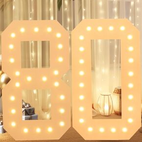 LOBOOM 4ft الأرقام الإضاءة ، أرقام سرادق 4 أقدام بطول العملاق رقم 80 علامة عدد كبير من الفسيفساء لعرض عرقلة عيد ميلاد 80