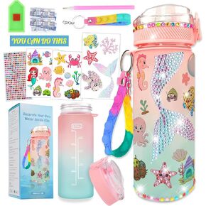 Decorate Your Own Water Bottle Kits for Girls Age 4-6-8-10 - Year Whimsy Mermaid Painting Crafts,Girls Diamond Art Water Bottle,Fun Diamond Sticker Arts and Crafts Gifts Toys for Girls Birthday 600ML