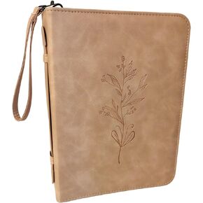 Leather Bible Cover Case for Women,PU Leather Bible Case Holder for Girls,Floral Carrying Book Case,Bible Bag Gift for Women Lady,Protective Supplies Accessories with Zippered Pocket(Beige)