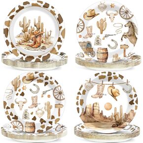 48 Pcs Western Cowboy Paper Plates for Western Party Supplies Wild West Disposable Dinner Plates Rodeo Cowboy Rodeo Dessert Plates Cowboy Rodeo Themed Shower Birthday Party Decorations Supplies Favors