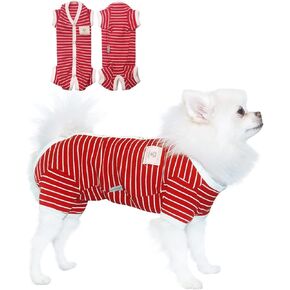 TONY HOBY Dog Pajamas 4 Legged Pet Clothes with Waffle Stripes, Dog Jumpsuit Pajamas for Medium Small Dog (Red, Girl, XL)