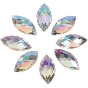 500pcs Crystal Rhinestone Horse Eye Shape AB Acrylic Rhinestone 7x15mm for Wedding DIY Party Decor (White)