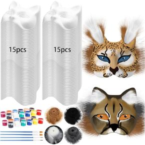 36 Pcs DIY Therian Mask Kit Bulk 30 Blank Cat Mask with Faux Fur Eye Mesh for Gear Therian Stuff