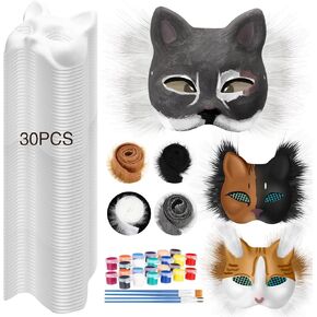 36 PCS DIY Therian Mask Kit Bulk 30 Blank Cat Mask with Faux Fur Eye Mesh for Gear Therian Stuff