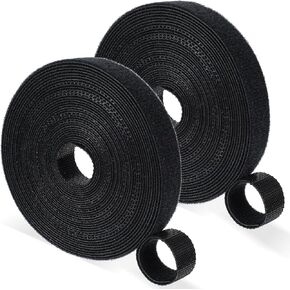 2PCS Double-Sided Hook and Loop Straps, 1/2in x 16.4ft Self-Gripping Straps Heavy Duty Hook and Loop Strips Reusable Quick Wrap Cable Straps Wrap Fasteners for Home Office Work(Balck)