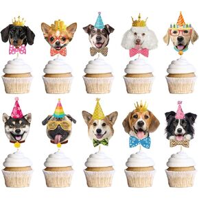 Dog Birthday Party Decorations - 40PCS Cupcake Toppers with Cute Dogs Face Designs for Pet Theme Birthday Parties