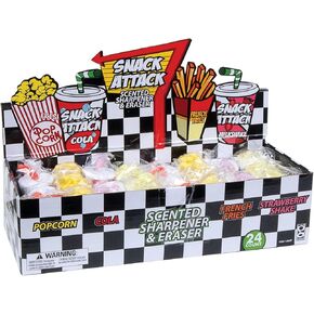 Raymond Geddes Snack Attack Scented Pencil Sharpener and Assortment Pencil Eraser (Pack of 24)