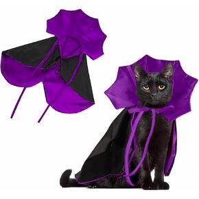 Pet Cat Cape Halloween Vampire Cloak Costume Cosplay Apparel Outfit Accessories Decor Supplies for Puppy Kitten Small Animals (Black&Purple)