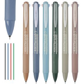 NiArt 4 in 1 Morandi Gel Pens Multicolor Retractable Ballpoint Pens 0.5mm/0.02’’ Fine Tip 6-Pack Smudge-Free, Fast-Drying, Ideal for Note Taking, Writing, Journaling (6 Morandi Barrel Colors)