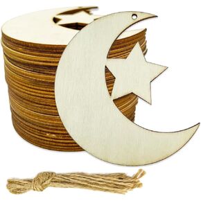 30pcs غير مكتملة النجمة القمر Wood Diy Crية - فارغة أشكال حرفة النجمة الخشبية القمر تتحول إلى استحمام الطفل ، وحلي عيد الميلاد ، وعلامات الهدايا ومشاريع الحرف اليدوية