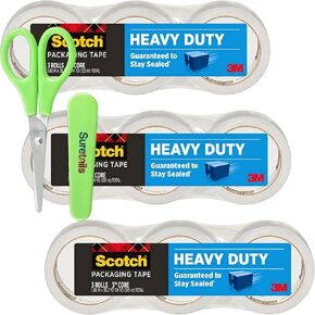 Heavy Duty Packaging Tape, 1.88" x 38.2 yd (3-Count) Clear Bundle with Paper Scissor, Designed for Packing, Shipping and Mailing(3850S-3) [Pack of 3] in Kuwait