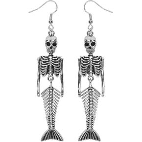 Mermaid Skeleton Earrings for Women, Halloween Swing Ghost, Mermaid Skull Earrings, Mermaid Skeleton Charms Pendant for Jewelry Making or Crafts