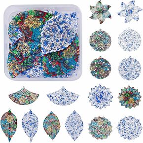 Rainbow Thin Filigree Charms Stainless Steel Teardrop Heart Pendants Metal Flower Leaf Butterfly Charms Etched Metal Embellishments for Earrings Jewelry Making Dream Catchers Crafts