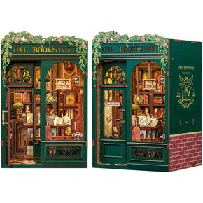 Hands Craft DIY Miniature Kit Book Nook - Owl Bookstore | مكتبة ليلية ساحرة | تصميم غريب الأطوار ، سحر عتيقة | ديكور رف الكتب المريح | هدية رائعة للكتاب ومحبي البومة