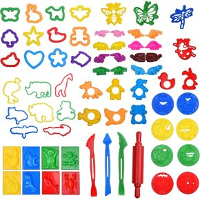 60pcs Play Dough Tools Kit, Playdough Dino Play Set, Including Play Dough Set Dinosaur, Rolling Pin, Cutters Shapes, Playdough Sets for Kids, Play Dough Dinosaur Molds, Playdough Set Boys