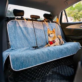 FUNNY FUZZY Chenille Dog Car Seat Cover for Back Seat, Waterproof Striped Pet Car Seat Protector for Dogs with Nonslip Bottom, Dog Back Seat Covers for Cars, Trucks and SUVs (Full Set, 48''W x 53''L)