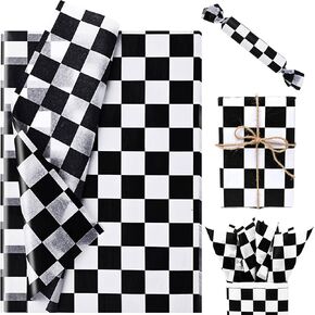 100 Sheets 20 * 14 Inches Checkered Tissue Paper for Race Car Party Gift Wrapping, Black and White Plaid Art Paper for Racing Car Party Gift Bags for Birthday Baby Shower DIY Craft