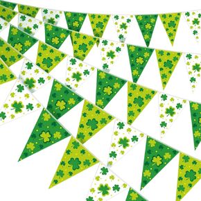 Hestya 5 PCS 49ft St. Patrick's Day Banner Luck Green Shamrock Garland Banner Irish National National Bannants Banners Triangle Decorations Patrick for Outdoor Indoor Home Party Party Supplies