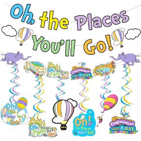 Oh The Places You'll Go Decorations Dr Seuss Party Decorations Oh The Places You'll Go Banner Hot air Balloon Decorations Kindergarten Preschool Graduation Decorations
