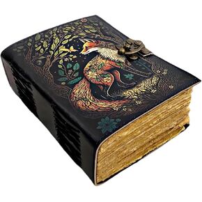 SH SHIFAA HANDICRAFT Fox Leather Journal Book of Shadows Notebook Handmade Daily Notepads for Men & Women Blank Paper 7x5 Inches - Best Gift for Art Sketchbook & Notebook (Fox Print 400 Pages)