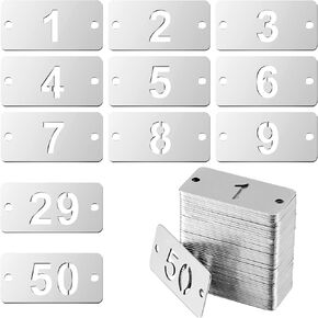 Hicarer Metal Numbered Tags Stainless Steel Number ID Key Tags with Holes Numbered Key Rings Chain (50 Pcs,1-50, Rectangle)
