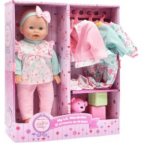 Baby Doll 14 Inch Soft Body with Clothes & Accessories Set 4 Sets of Outfits with Hangers Teddy & Toy Blocks Playset Wardrobe Storage Closet, Ideal Gift for Kids Ages 3 to 5 Year Old Toddler Girls