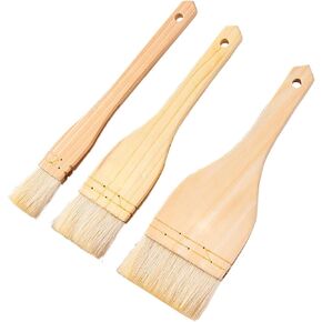 Maxmoral 3PCS White Cod Brush Set Food Grade Long Handled Wool Brush Home Baking Tool Sauce Brush 9x1inch 9x2inch 9x3inch Suitable for Watercolours Oils Acrylics