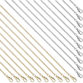 20Pcs Necklace Chain with Lobster Clasps for Jewelry Making, 20inch Gold Silver Necklace Chain for Jewelry Making Stainless Steel Chain Bulk Silver Cable Chains for Necklace Pendants Making Supplies
