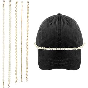 Tupalizy 5PCS Trucker Hat Chains Baseball Cap Chains Decorations Detachable Pearl Hat Charms with Lobster Claw Clasps for Women Men Trucker Hat DIY Crafts Projects Phone Case Purse Accessories