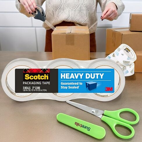 Heavy Duty Packaging Tape, 1.88" x 38.2 yd (3-Count) Clear Bundle with Paper Scissor, Designed for Packing, Shipping and Mailing(3850S-3) [Pack of 3] in Kuwait