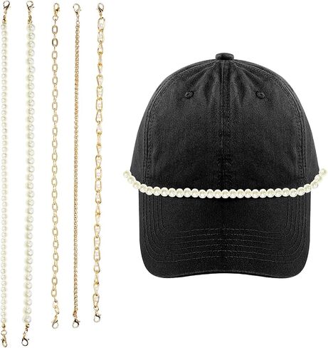 Tupalizy 5PCS Trucker Hat Chains Baseball Cap Chains Decorations Detachable Pearl Hat Charms with Lobster Claw Clasps for Women Men Trucker Hat DIY Crafts Projects Phone Case Purse Accessories in Saudi Arabia