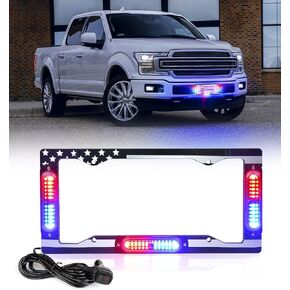 Xprite 36 LED لوحة ترخيص ضوء ستروب، علم الولايات المتحدة الأمامي/الخلفي لوحة ترخيص ضوء السلامة في حالات الطوارئ لشاحنات مركبات البناء (أحمر أزرق) in Kuwait